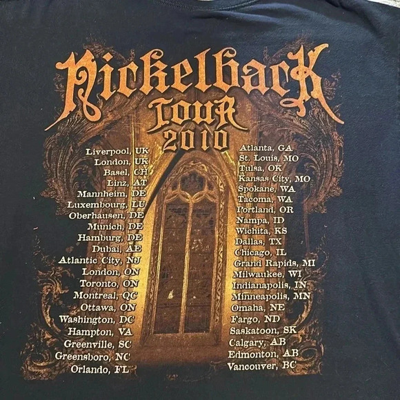 2010 NICKELBACK TOUR CONCERT BLACK T-SHIRT RARE 2XL UNISEX SHORT SLEEVE ANVIL - Picture 1 of 7